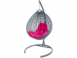 Подвесное кресло Кокон Капля Люкс ротанг каркас серый-подушка розовая