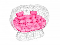 Подвесной диван Кокон Лежебока на подставке каркас белый-подушка розовая