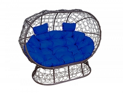 Подвесной диван Кокон Лежебока на подставке каркас коричневый-подушка синяя