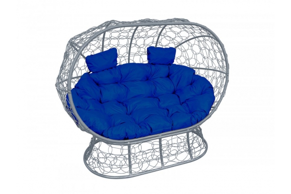 Подвесной диван Кокон Лежебока на подставке каркас серый-подушка синяя