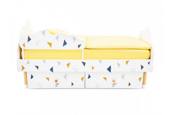 Кровать Stumpa Облако ящики, бортик рисунок Треугольники желтый, синий