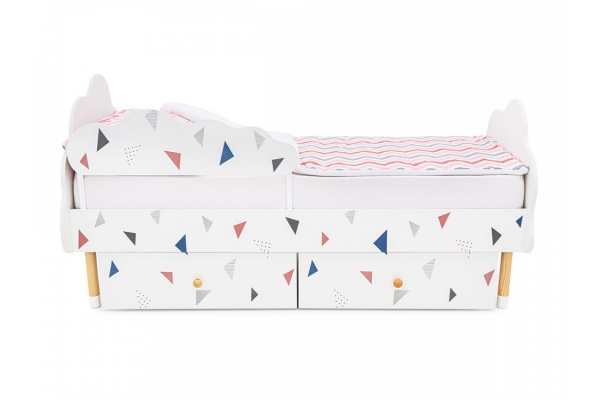 Кровать Stumpa Облако ящики, бортик рисунок Треугольники розовый, синий