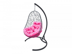 Подвесное кресло Кокон Овал ротанг каркас серый-подушка розовая