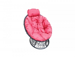 Кресло Папасан мини с ротангом каркас чёрный-подушка розовая