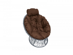 Кресло Папасан мини с ротангом каркас серый-подушка коричневая