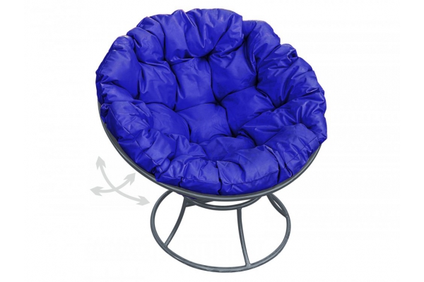 Кресло Папасан пружинка без ротанга каркас серый-подушка синяя