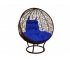 Кресло Кокон Круглый на подставке ротанг каркас коричневый-подушка синяя