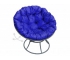 Кресло Папасан пружинка без ротанга каркас серый-подушка синяя