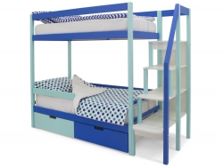 Двухъярусная кровать Svogen ящики, бортик мятно-синий