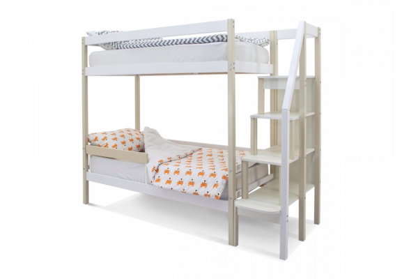 Двухъярусная кровать Svogen с бортиком бежево-белый