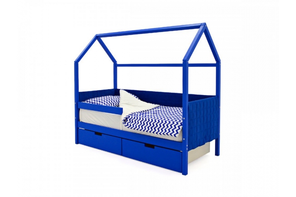 Кровать-домик мягкий Svogen ящики, бортик синий