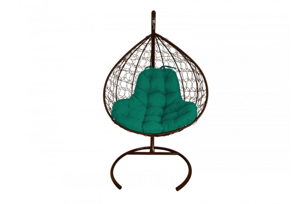 Подвесное кресло Кокон XL ротанг каркас коричневый-подушка зелёная