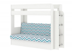 Двухъярусная кровать с диваном Карамель 75 бодега светлый-бирюзовые зигзаги